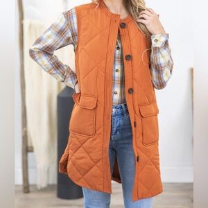 Staccato Burnt Orange Quilted Long Vest